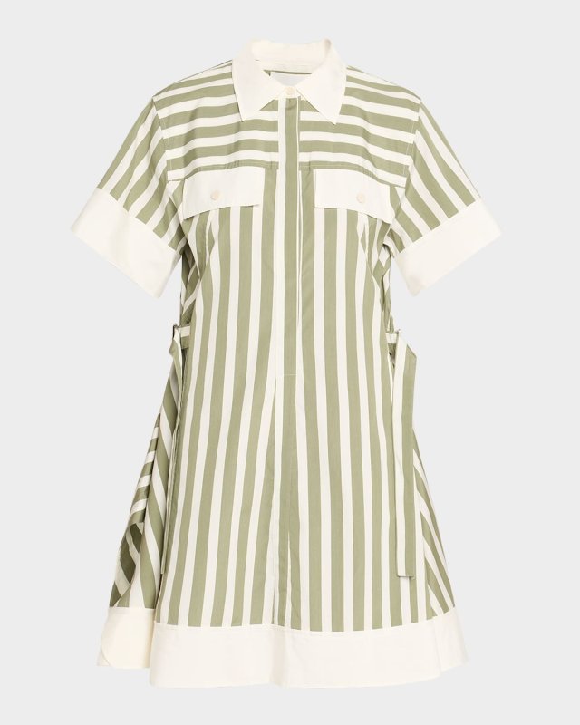 Stripe Short-Sleeve Shirt Dress
